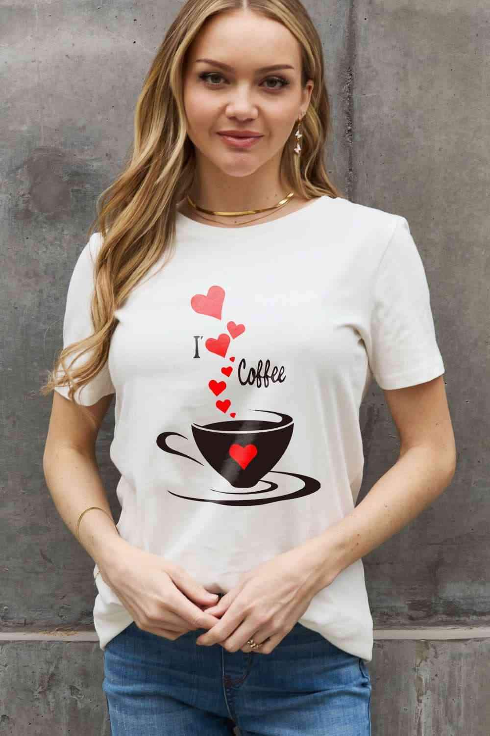 Simply Love Full Size I LOVE COFFEE Graphic Cotton Tee Women's T-Shirts - Tophatter Daily Deals