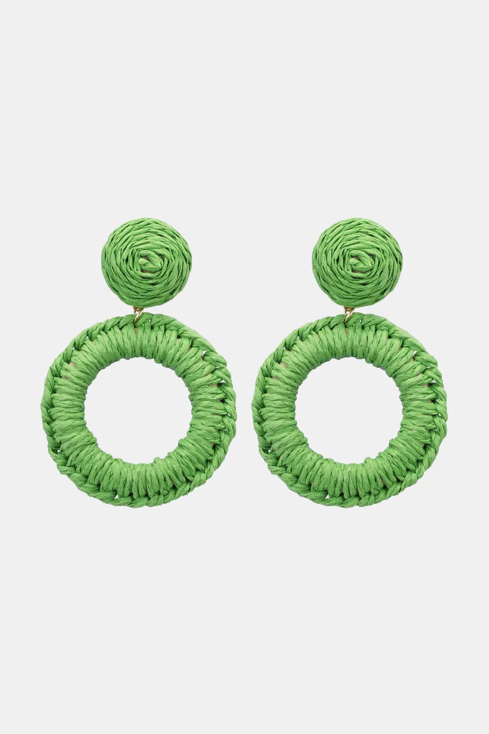 Round Shape Raffia Grass Dangle Earrings Mid Green One Size Earrings - Tophatter Daily Deals