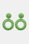 Round Shape Raffia Grass Dangle Earrings Mid Green One Size Earrings - Tophatter Daily Deals