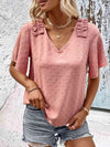 Swiss Dot Shoulder Detail V-Neck Blouse Peach Blouses - Tophatter Daily Deals