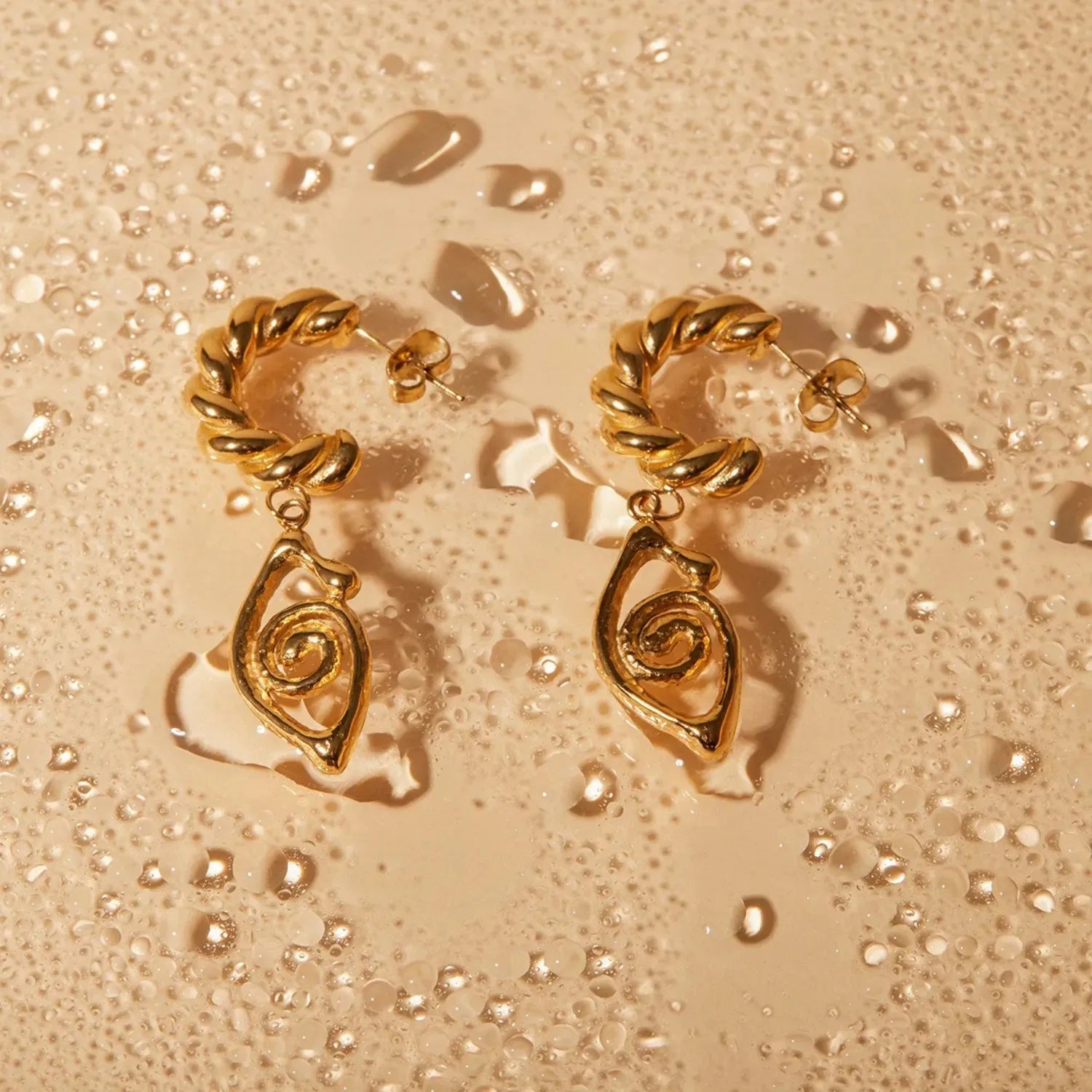 18K Gold-Plated Stainless Steel C-Hoop Dangle Earrings Gold One Size Earrings - Tophatter Daily Deals