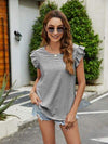 Plaid Ruffled Round Neck Cap Sleeve T-Shirt Black Women's T-Shirts - Tophatter Daily Deals