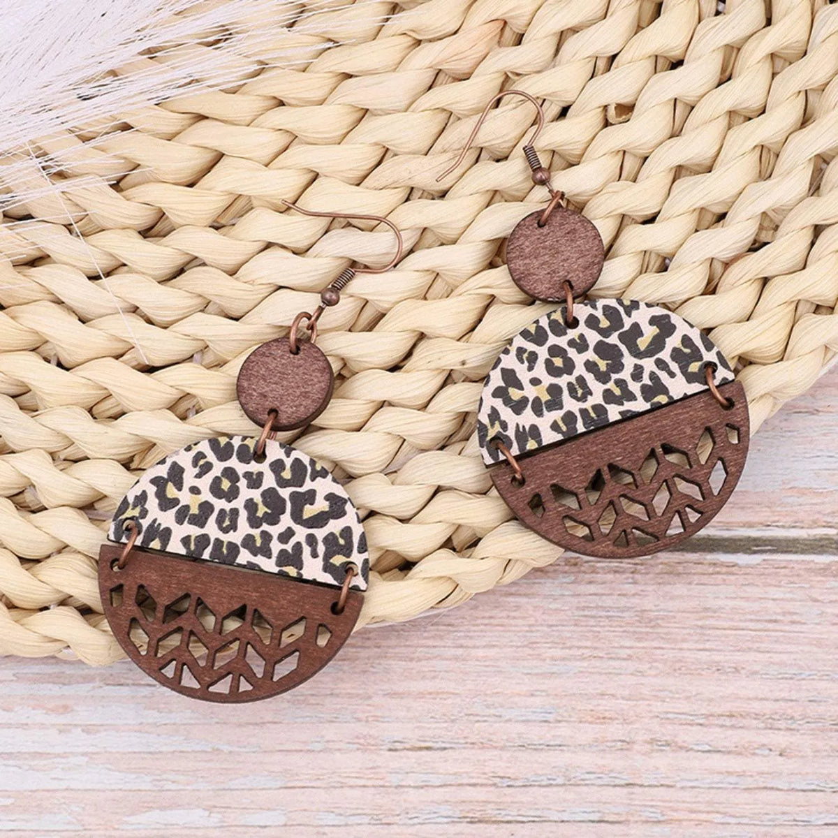 Wooden Cutout Leopard Dangle Earrings Style B One Size Earrings - Tophatter Daily Deals