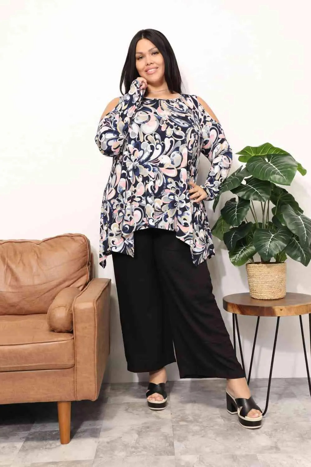 Sew In Love Full Size Long Sleeve Flower Print Blouse Blouses - Tophatter Daily Deals