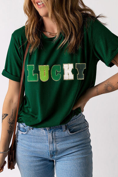 LUCKY Round Neck Short Sleeve T-Shirt Women's T-Shirts - Tophatter Daily Deals