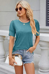 Round Neck Puff Sleeve T-Shirt Women's T-Shirts - Tophatter Daily Deals