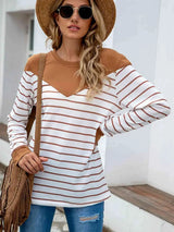 Striped Round Neck Long Sleeve T-Shirt Women's T-Shirts - Tophatter Daily Deals