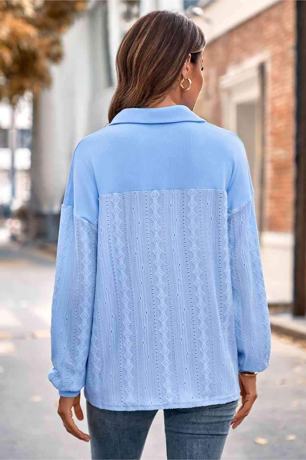 Johnny Collar Long Sleeve Blouse Blouses - Tophatter Daily Deals