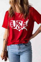 USA Graphic Round Neck T-Shirt Women's T-Shirts - Tophatter Daily Deals