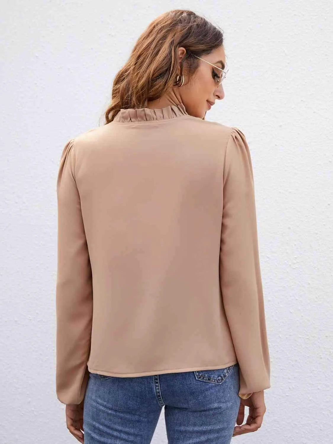 Tie Neck Puff Sleeve Blouse Blouses - Tophatter Daily Deals