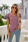 Eyelet Layered Flutter Sleeve V-Neck Top Moonlit Mauve Blouses - Tophatter Daily Deals