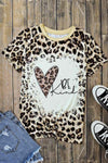 BE KIND Heart Graphic Leopard Round Neck Tee Women's T-Shirts - Tophatter Daily Deals