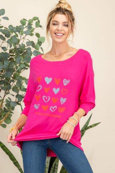 Celeste Full Size Heart Graphic Long Sleeve T-Shirt Blouses - Tophatter Daily Deals