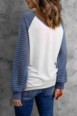 Contrast Sheer Striped V-Neck Top Blouses - Tophatter Daily Deals