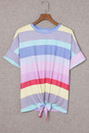 Rainbow Stripe Tie-Front Tee Shirt Women's T-Shirts - Tophatter Daily Deals