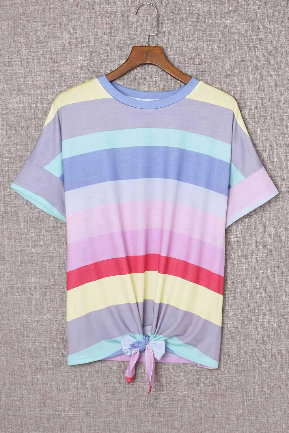 Rainbow Stripe Tie-Front Tee Shirt Women's T-Shirts - Tophatter Daily Deals