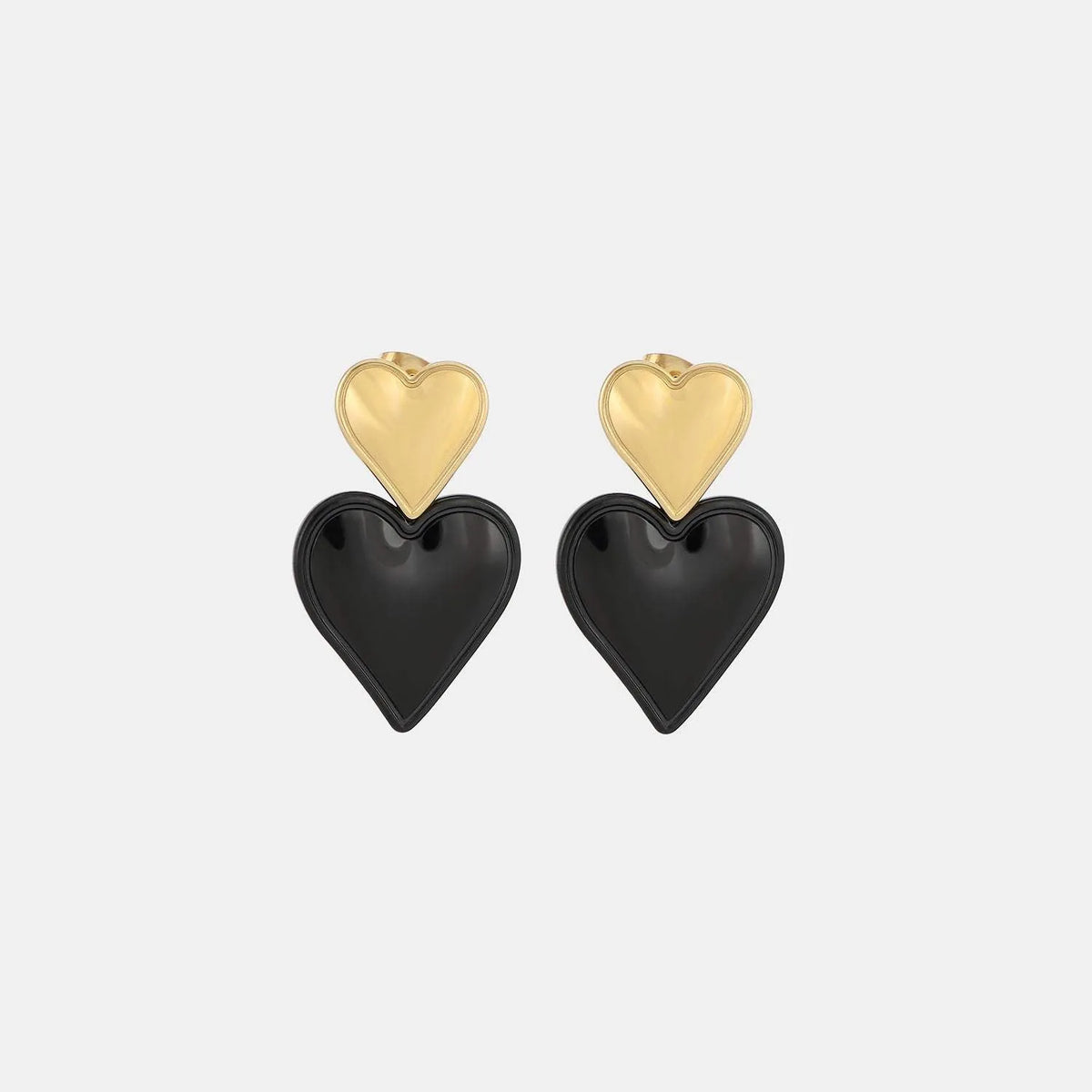 Stainless Steel Double Heart Earrings Gold Black One Size Earrings - Tophatter Daily Deals