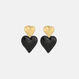 Stainless Steel Double Heart Earrings Gold Black One Size Earrings - Tophatter Daily Deals