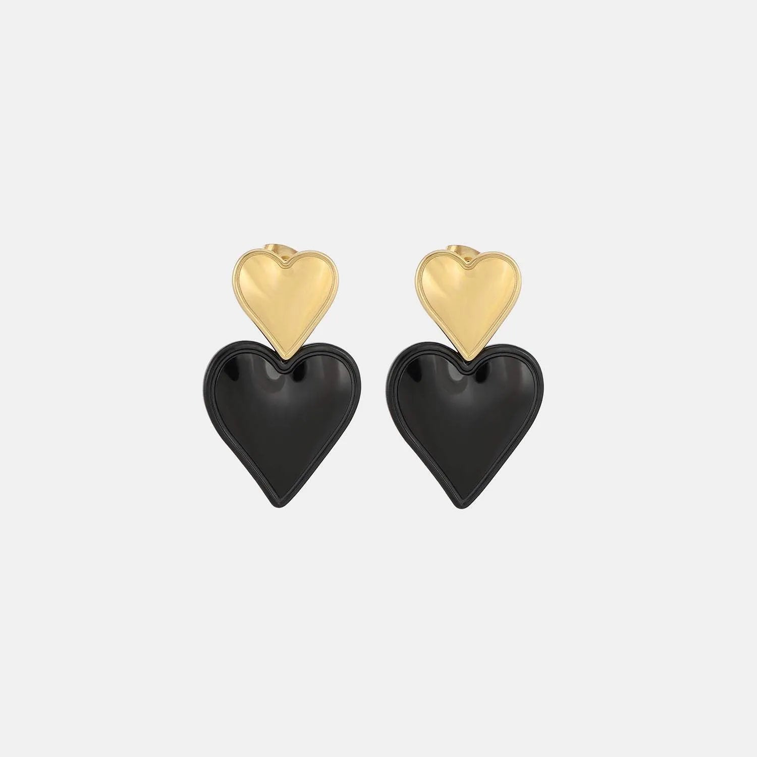 Stainless Steel Double Heart Earrings Gold Black One Size Earrings - Tophatter Daily Deals