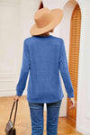 Buttoned Notched Neck Long Sleeve Top Blouses - Tophatter Daily Deals