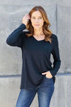 Basic Bae Full Size V-Neck Long Sleeve Top Blouses - Tophatter Daily Deals