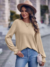 Ribbed Round Neck Flounce Sleeve Blouse Blouses - Tophatter Daily Deals