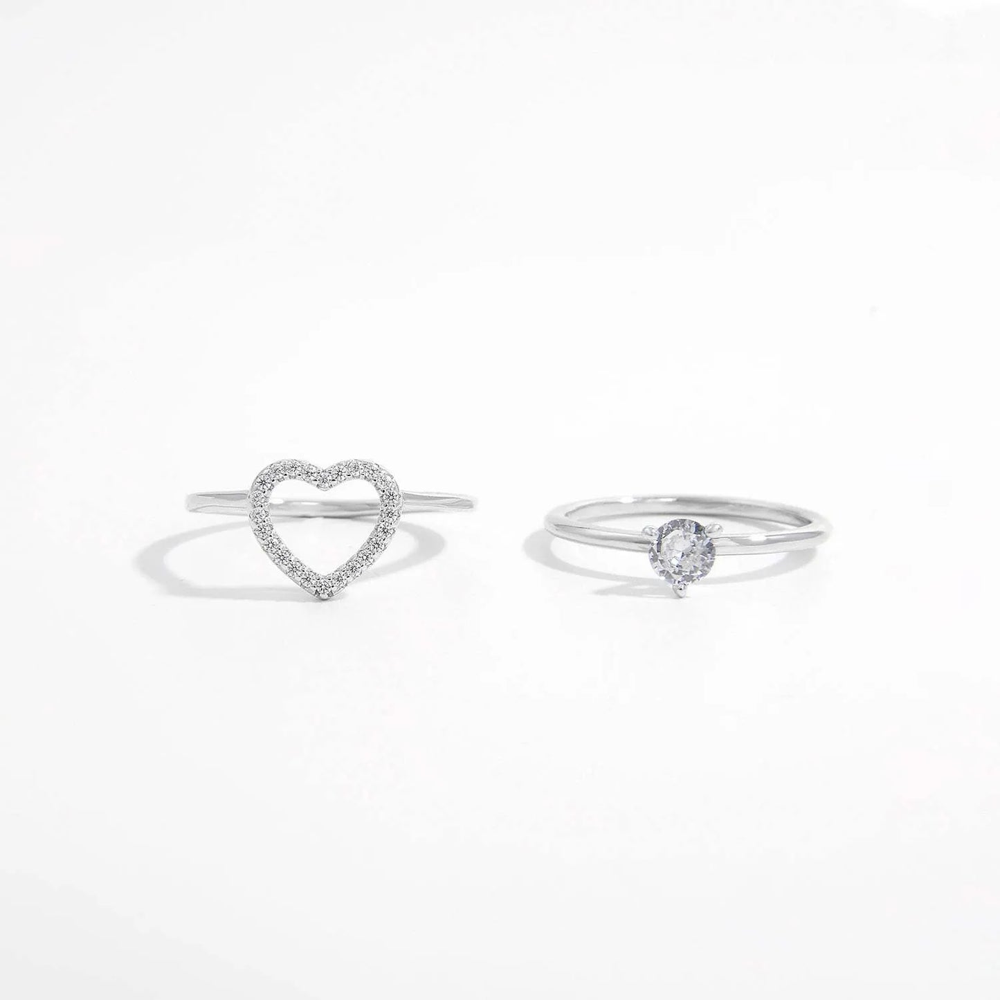 2 Piece Heart Shape Zircon 925 Sterling Silver Ring Rings - Tophatter Daily Deals