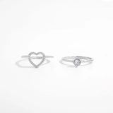 2 Piece Heart Shape Zircon 925 Sterling Silver Ring Rings - Tophatter Daily Deals