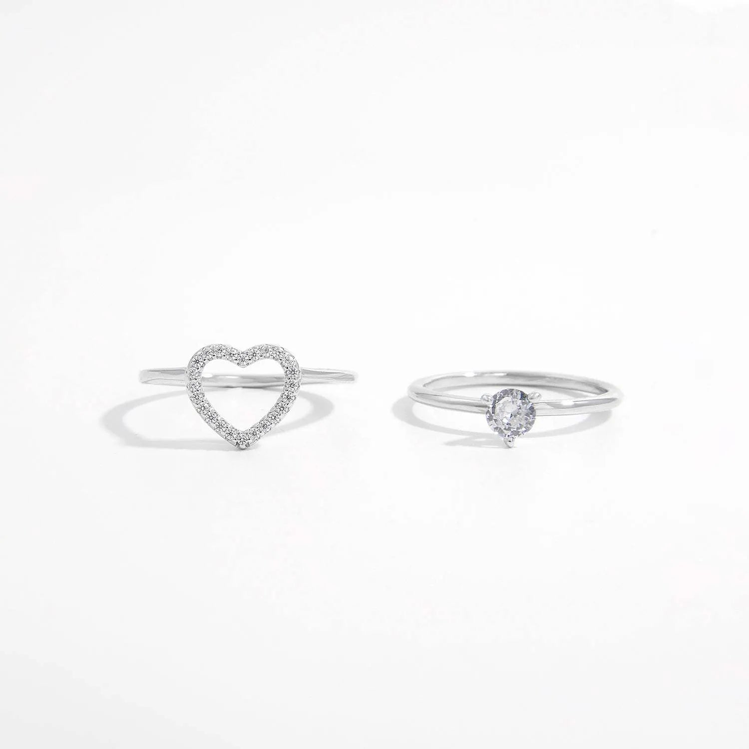2 Piece Heart Shape Zircon 925 Sterling Silver Ring Rings - Tophatter Daily Deals