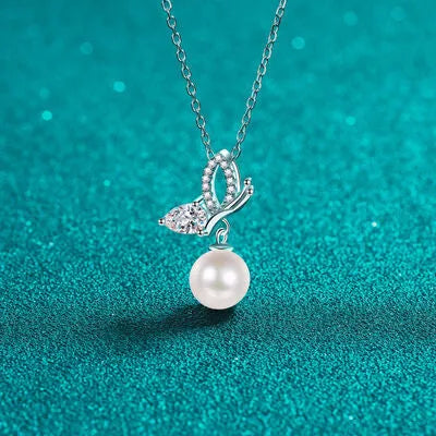 Natural Pearl Pendant Moissanite 925 Sterling Silver Necklace Moissanite - Tophatter Daily Deals