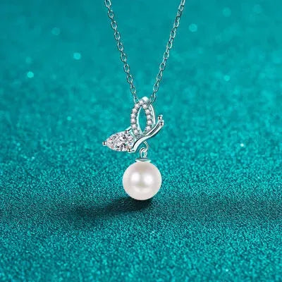 Natural Pearl Pendant Moissanite 925 Sterling Silver Necklace Moissanite - Tophatter Daily Deals