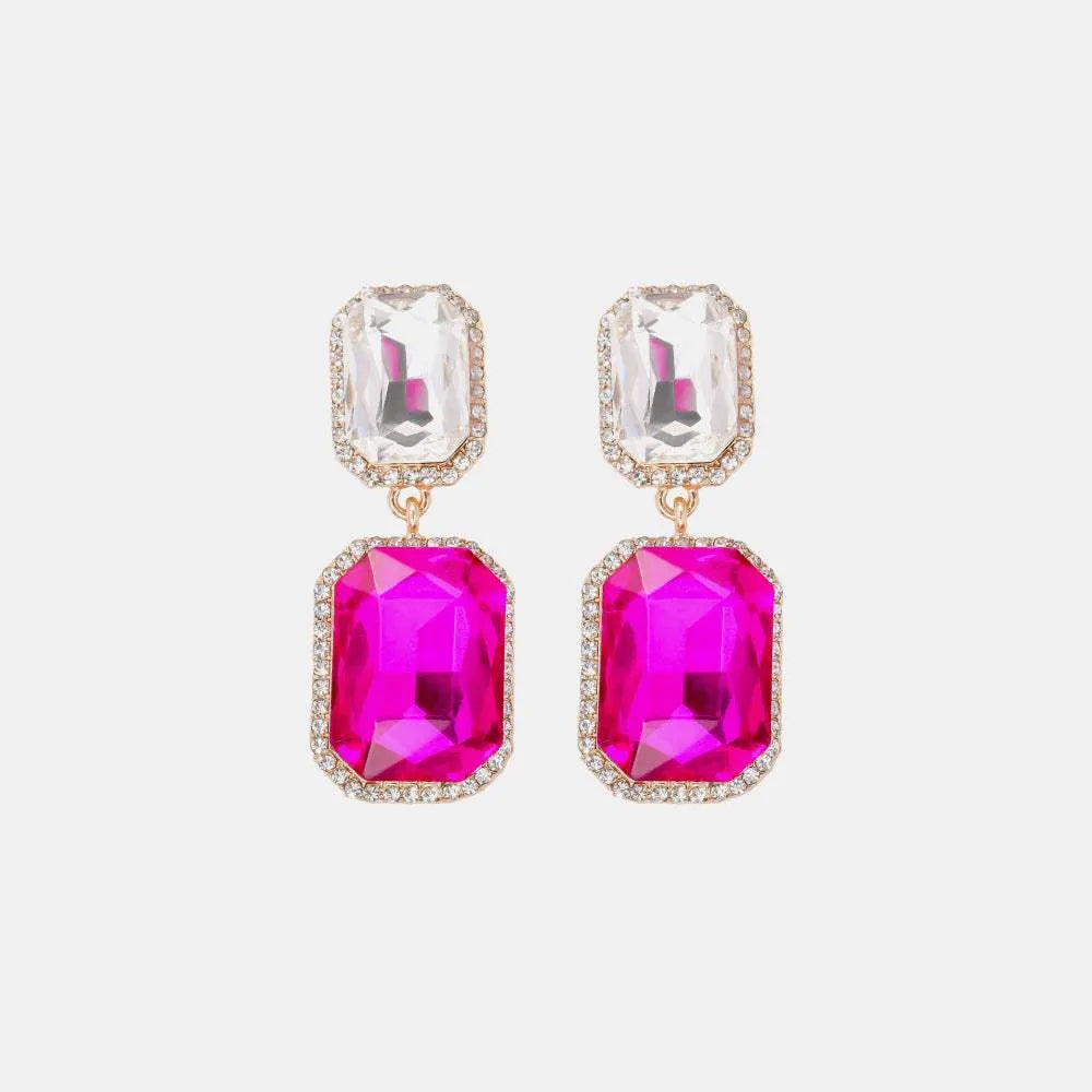 Geometrical Shape Glass Stone Dangle Earrings Rose White One Size Earrings - Tophatter Daily Deals