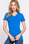 ACTIVE BASIC V-Neck Short Sleeve T-Shirt DEEP BLUE Blouses - Tophatter Daily Deals