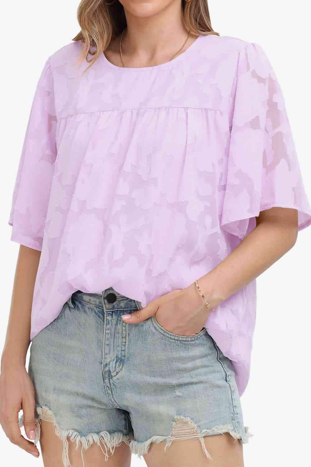 Round Neck Half Sleeve Blouse Blouses - Tophatter Daily Deals