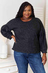 Jade By Jane Full Size Boat Neck Glitter Long Sleeve Top Black Blouses - Tophatter Daily Deals