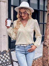 Puff Sleeve Surplice Neck Blouse Blouses - Tophatter Daily Deals