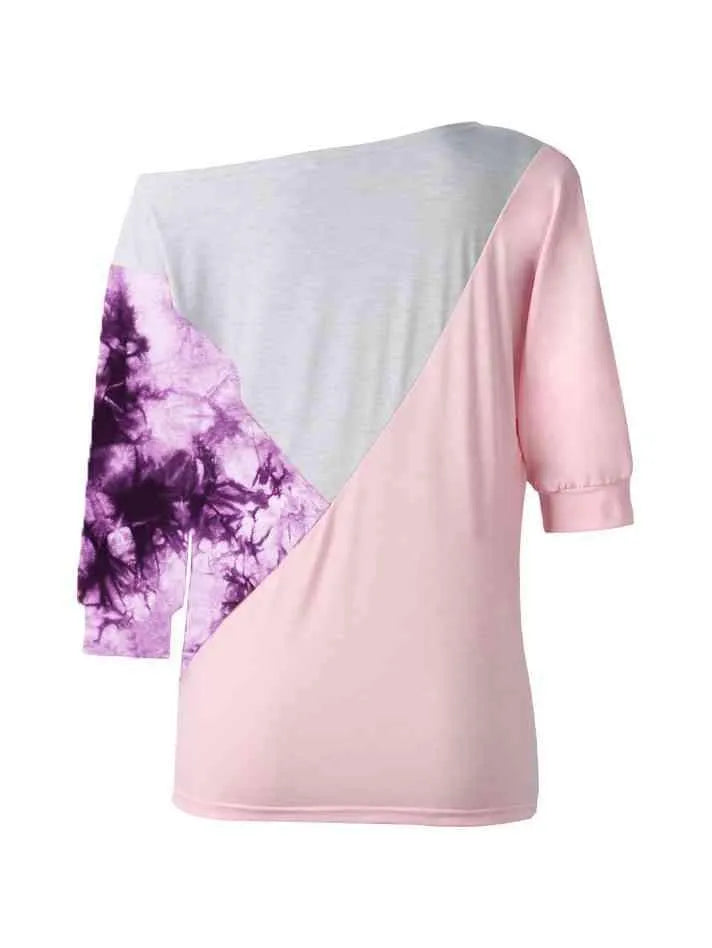 Color Block Three-Quarter Sleeve Blouse Blouses - Tophatter Daily Deals