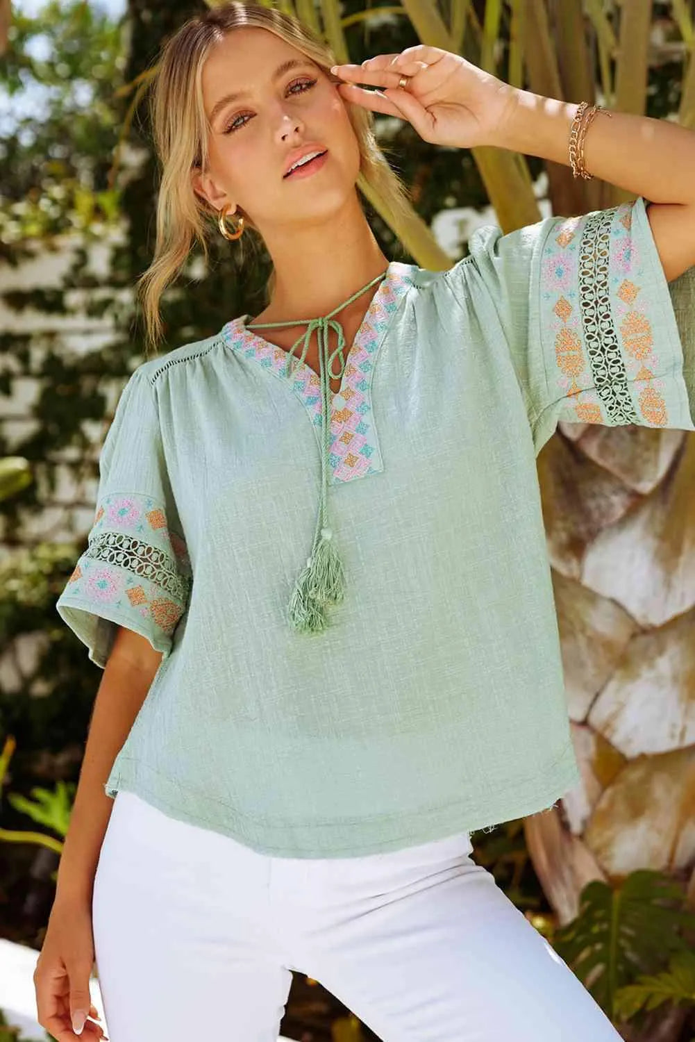 Bohemian Tassel Half Puff Sleeve Top Blouses - Tophatter Daily Deals