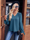 V-Neck Tie Cuff Puff Sleeve Blouse Blouses - Tophatter Daily Deals