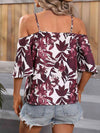 Floral Spaghetti Strap Cold-Shoulder Blouse Blouses - Tophatter Daily Deals