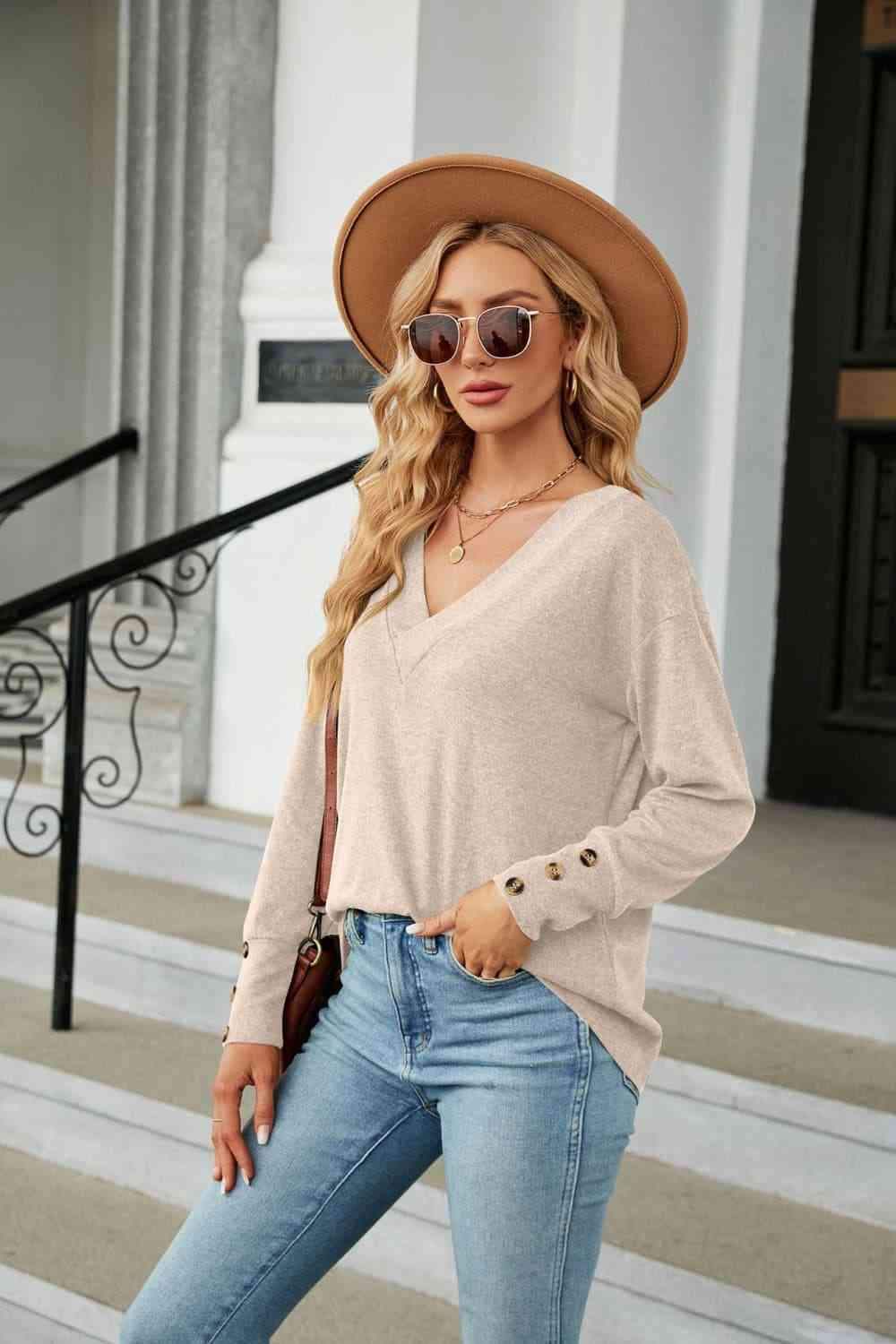 V-Neck Long Sleeve T-Shirt Women's T-Shirts - Tophatter Daily Deals