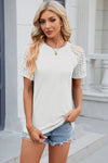 Openwork Round Neck Short Sleeve T-Shirt Women's T-Shirts - Tophatter Daily Deals