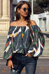 Off-Shoulder Balloon Sleeve Top Green Blouses - Tophatter Daily Deals