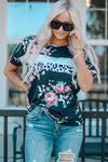 Floral Round Neck Short Sleeve Tee Women's T-Shirts - Tophatter Daily Deals