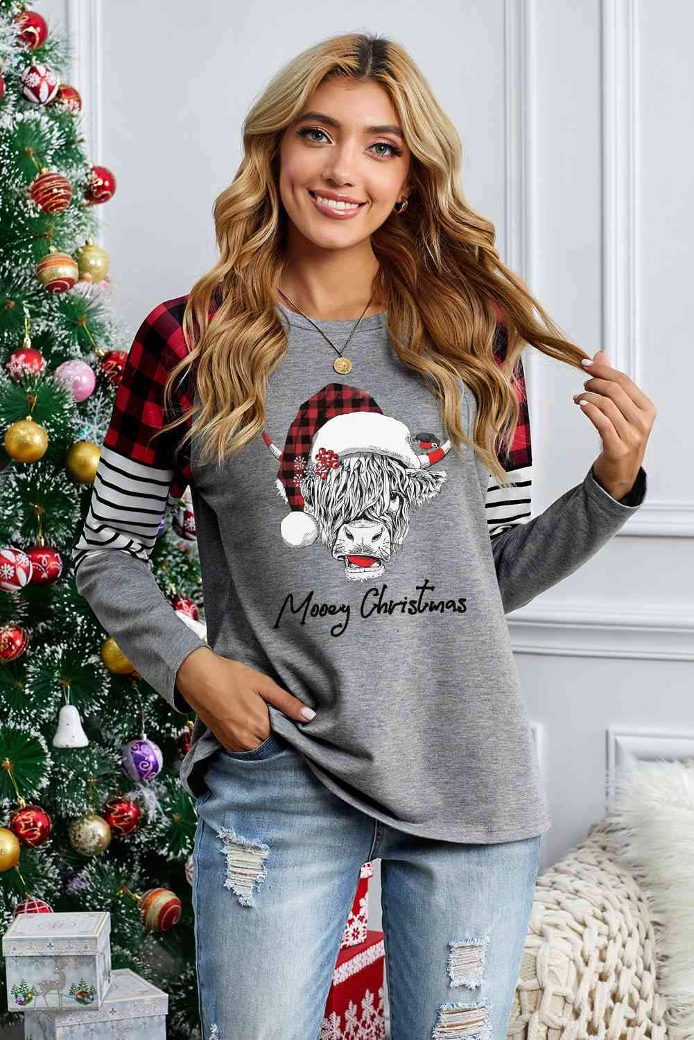 Graphic Plaid Long Sleeve T-Shirt - Tophatter Daily Deals