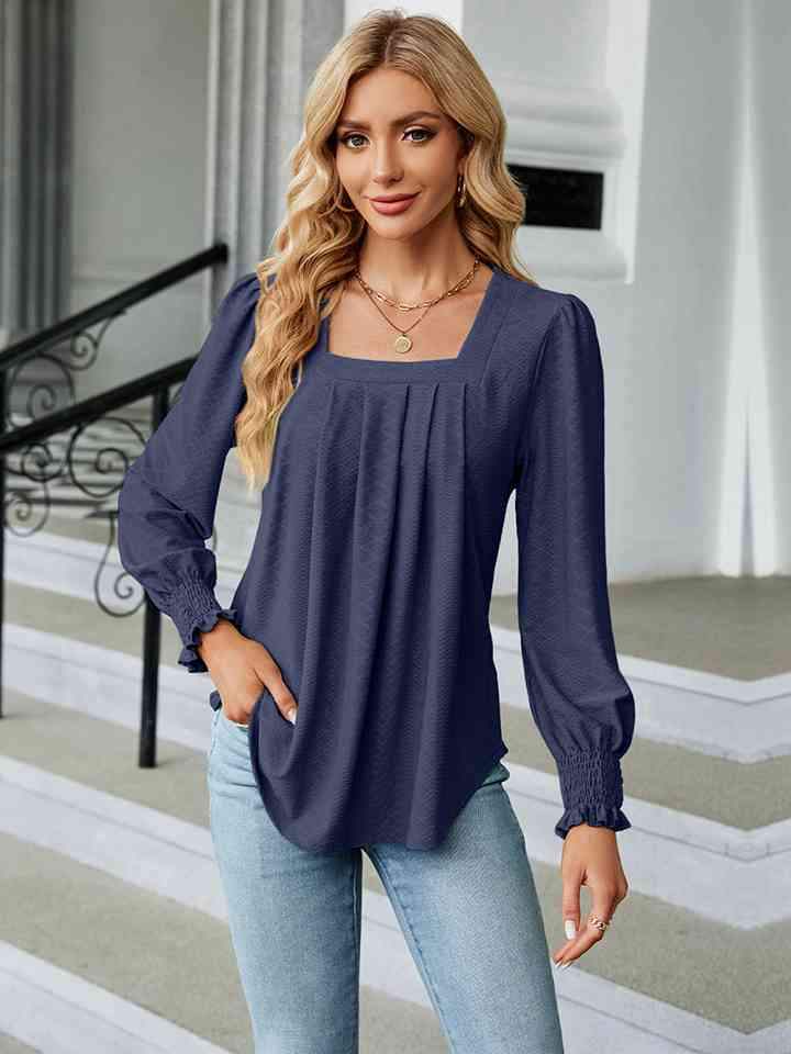 Square Neck Puff Sleeve Blouse Women's T-Shirts - Tophatter Daily Deals