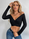 Crisscross Long Sleeve Cropped Top Blouses - Tophatter Daily Deals