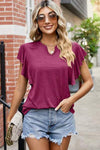 Ruffled Notched Cap Sleeve T-Shirt Women's T-Shirts - Tophatter Daily Deals