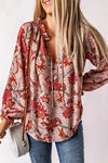 Floral Tie Neck Flounce Sleeve Blouse Coral Blouses - Tophatter Daily Deals