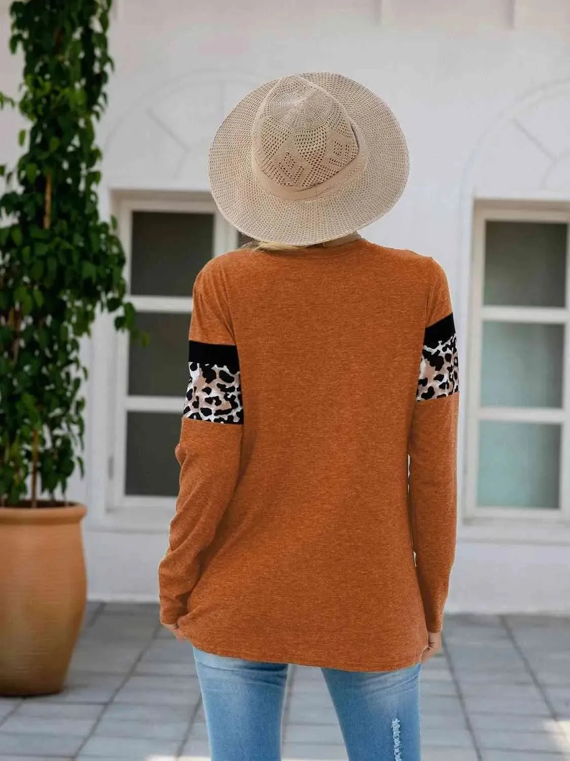 Leopard Round Neck Long Sleeve T-Shirt Women's T-Shirts - Tophatter Daily Deals